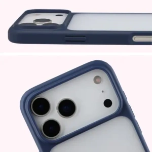 Etui Bizon Case Angelo do Apple iPhone 17 Pro Max półprzezroczyste z granatową ramką