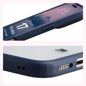 Etui Bizon Case Angelo do Apple iPhone 17 Pro Max półprzezroczyste z granatową ramką