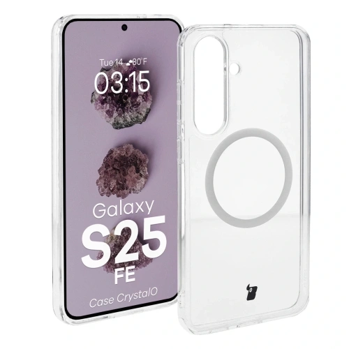 Etui z pierścieniem magnetycznym Bizon Case CrystalO Magnetic do Samsung Galaxy S25 FE przezroczyste