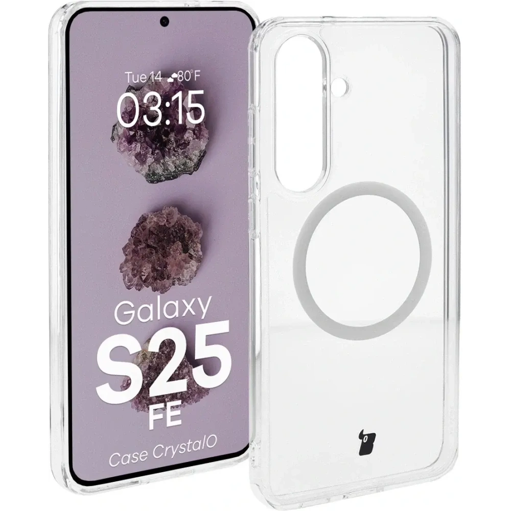 Etui z pierścieniem magnetycznym Bizon Case CrystalO Magnetic do Samsung Galaxy S25 FE przezroczyste