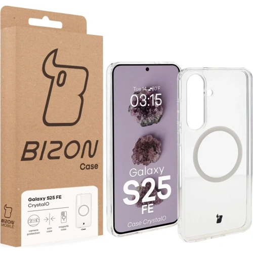 Etui z pierścieniem magnetycznym Bizon Case CrystalO Magnetic do Samsung Galaxy S25 FE przezroczyste