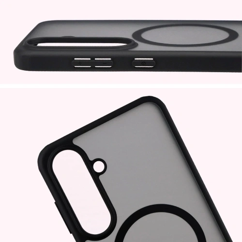 Etui z pierścieniem magnetycznym Bizon Case MatteO Magnetic do Samsung Galaxy S25 FE przydymione-czarne