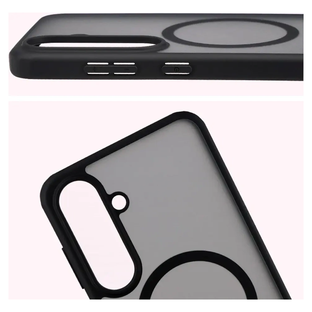 Etui z pierścieniem magnetycznym Bizon Case MatteO Magnetic do Samsung Galaxy S25 FE przydymione-czarne