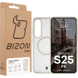 Etui z pierścieniem magnetycznym Bizon Case MatteO Magnetic do Samsung Galaxy S25 FE przydymione-beżowe