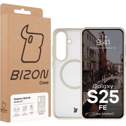Etui z pierścieniem magnetycznym Bizon Case MatteO Magnetic do Samsung Galaxy S25 FE przydymione-beżowe