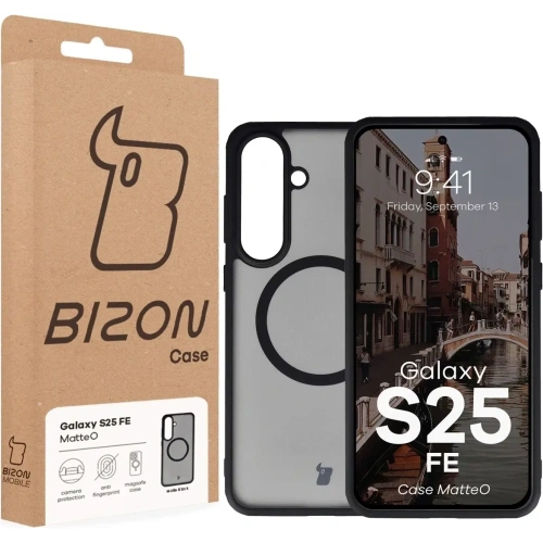 Etui z pierścieniem magnetycznym Bizon Case MatteO Magnetic do Samsung Galaxy S25 FE przydymione-czarne