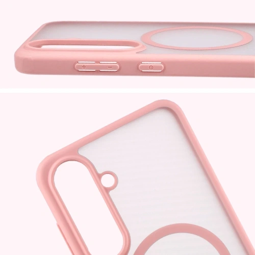 Etui z pierścieniem magnetycznym Bizon Case MatteO Magnetic do Samsung Galaxy S25 FE przydymione-jasnoróżowe