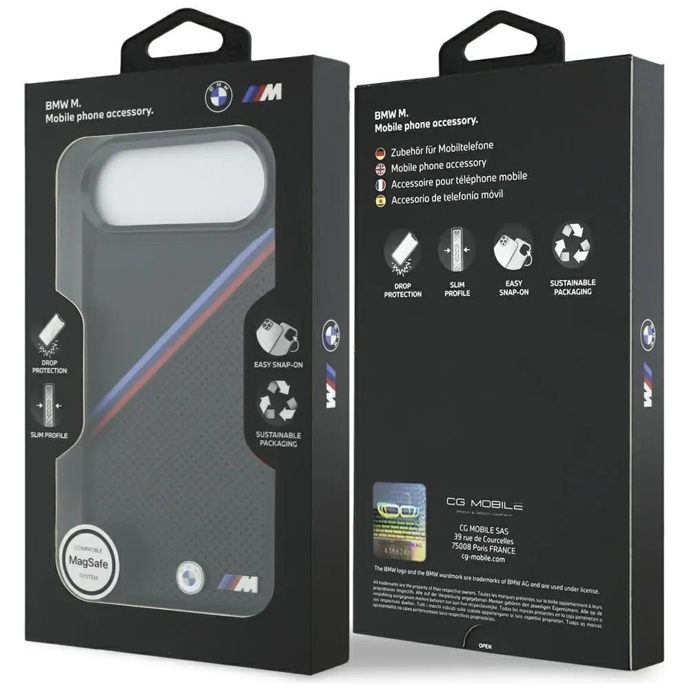 Etui BMW M Tricolor Metal Logo MagSafe do Apple iPhone 17 Air czarny