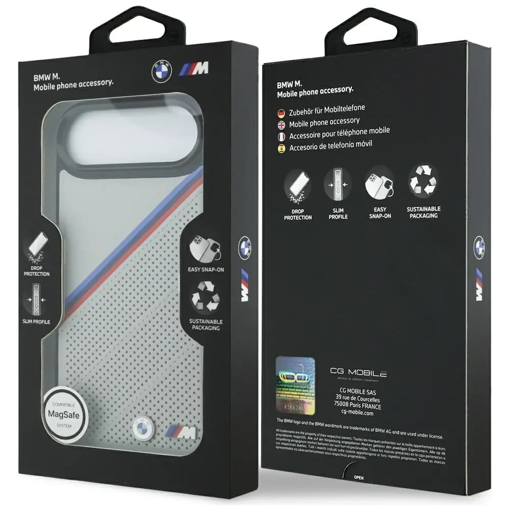 Etui BMW M Tricolor Metal Logo MagSafe do Apple iPhone 17 Air szary