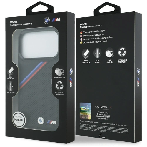 Etui BMW M Tricolor Metal Logo MagSafe do Apple iPhone 17 Pro czarny