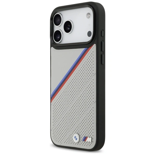 Etui BMW M Tricolor Metal Logo MagSafe do Apple iPhone 17 Pro Max szary