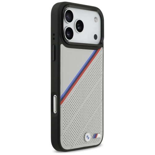 Etui BMW M Tricolor Metal Logo MagSafe do Apple iPhone 17 Pro Max szary