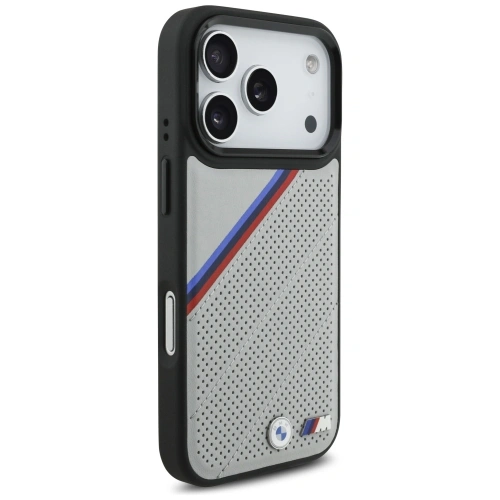 Etui BMW M Tricolor Metal Logo MagSafe do Apple iPhone 17 Pro szary