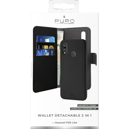 Etui PURO Wallet Detachable 2w1 Huawei P30 Lite (czarny)