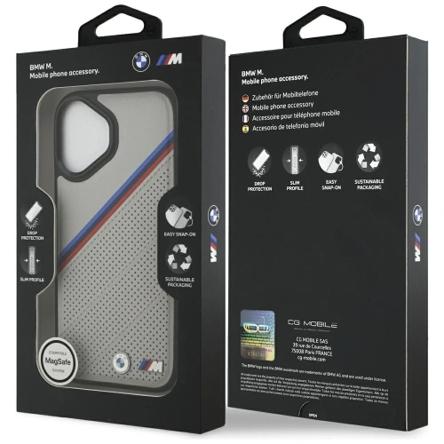 Etui BMW M Tricolor Metal Logo MagSafe do Apple iPhone 17 szary