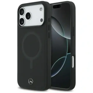 Kožený kryt Mercedes Plain Smooth Leather MagSafe pro Apple iPhone 17 Pro Max černý