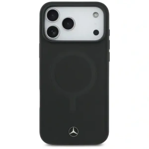 Kožený kryt Mercedes Plain Smooth Leather MagSafe pro Apple iPhone 17 Pro Max černý
