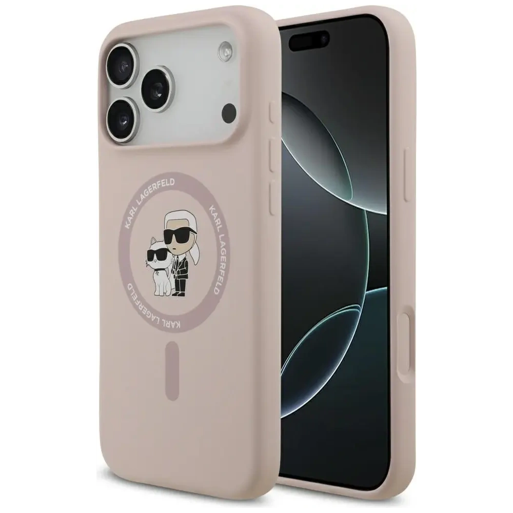 Etui Karl Lagerfeld Silicone Karl&Choupette Ring MagSafe do Apple iPhone 17 Pro Max różowy