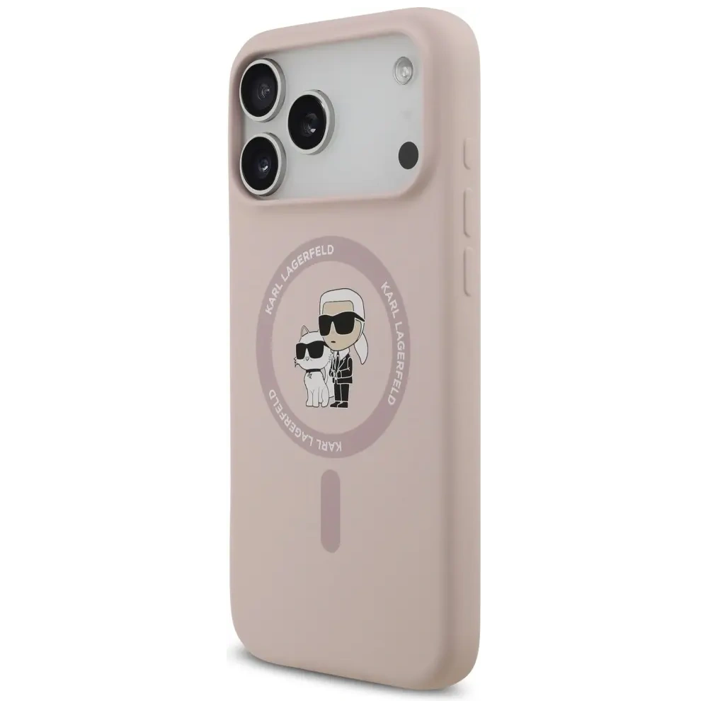 Etui Karl Lagerfeld Silicone Karl&Choupette Ring MagSafe do Apple iPhone 17 Pro Max różowy