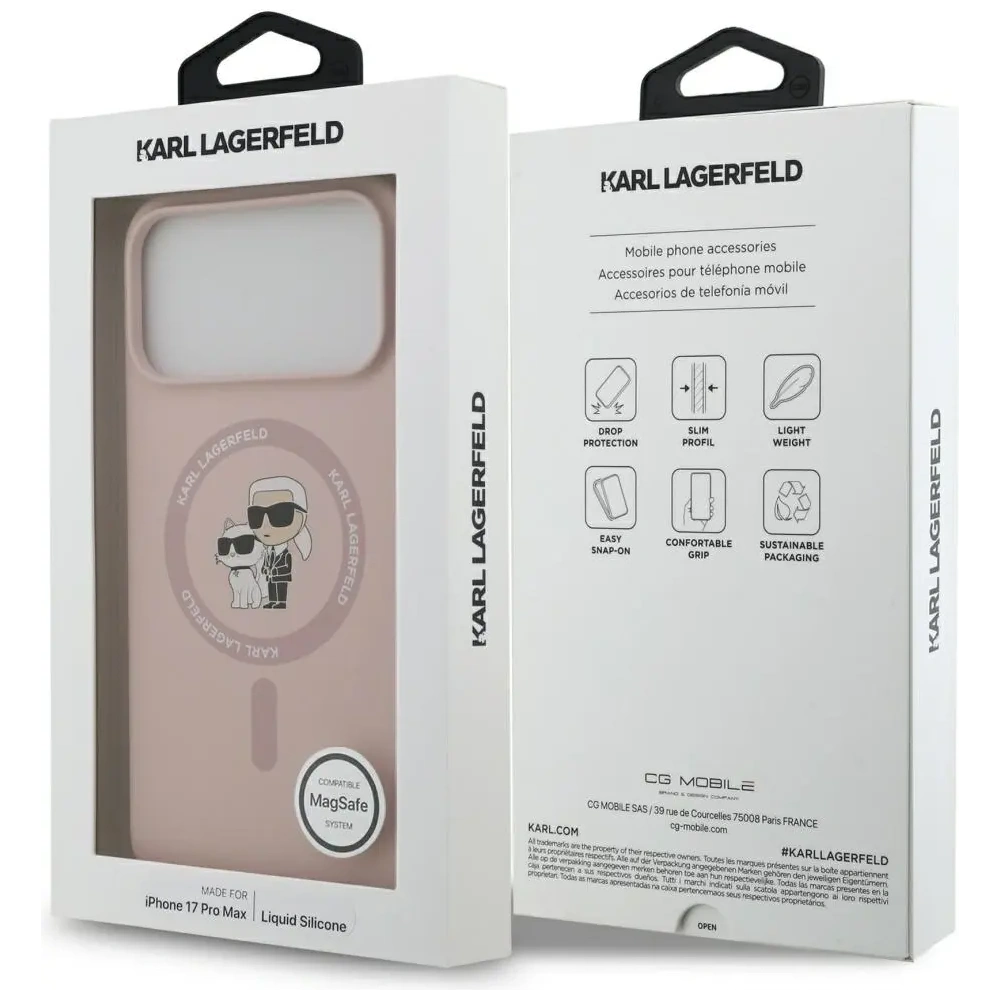 Etui Karl Lagerfeld Silicone Karl&Choupette Ring MagSafe do Apple iPhone 17 Pro Max różowy