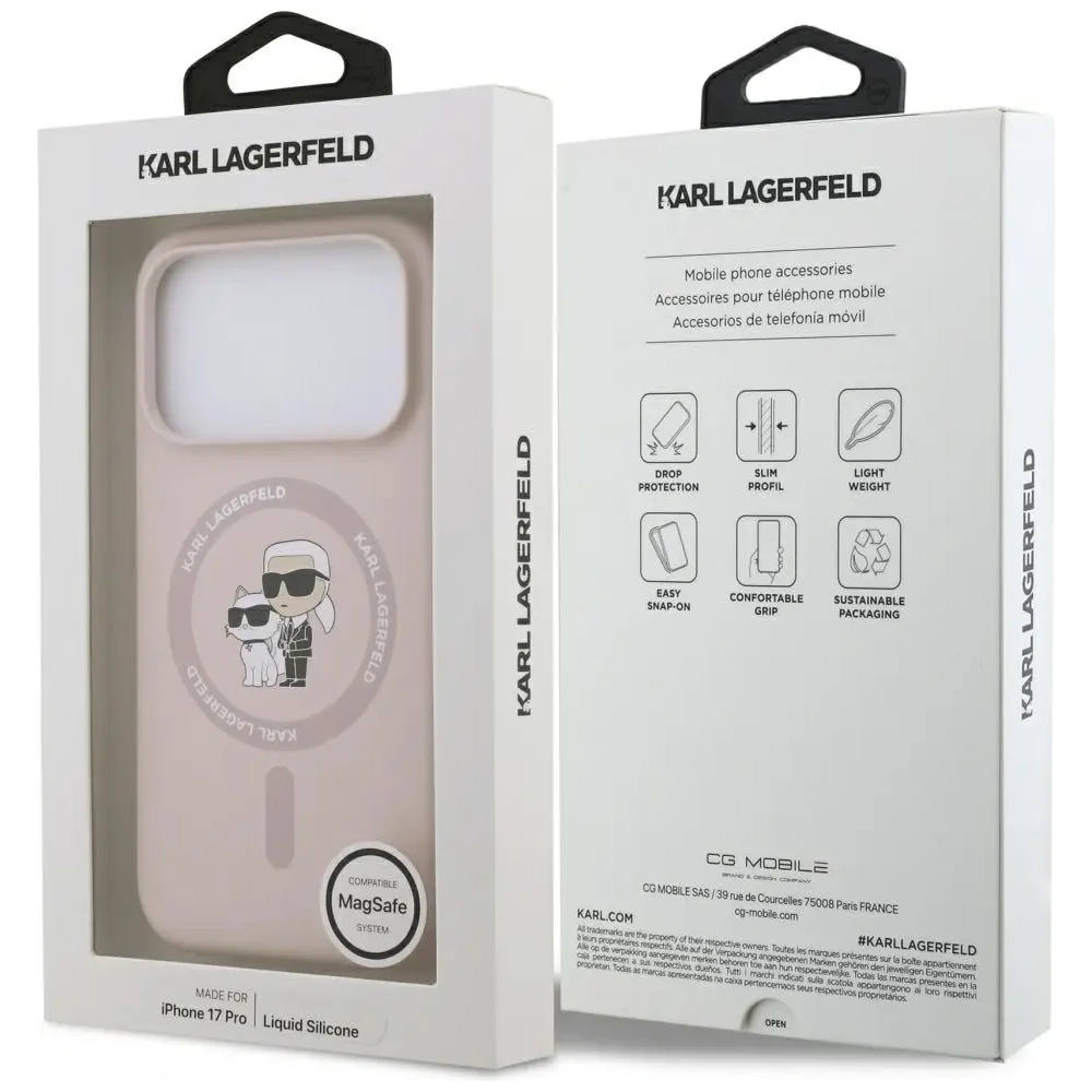 Etui Karl Lagerfeld Silicone Karl&Choupette Ring MagSafe do Apple iPhone 17 Pro różowy