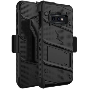 Hurtownia GSM - Panzergeldbörse Zizo Bolt Cover Samsung Galaxy S10e mit 9H Glas auf dem Bildschirm + Ständer & Gürtelschlaufe (Schwarz/Schwarz) - ZIZ001BLK - {ean13} - Hurt