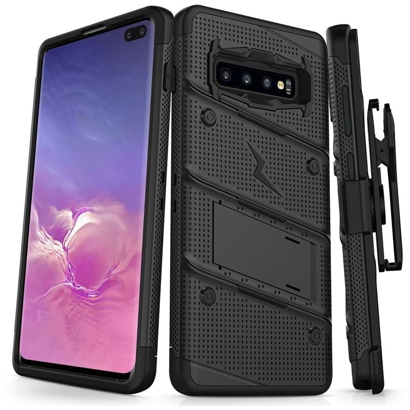 Zizo Distributor - 888488314341 - ZIZ003BLK - Zizo Bolt Cover - Case for Samsung Galaxy S10+ & Kickstand and Holster (Black/Black) - B2B homescreen
