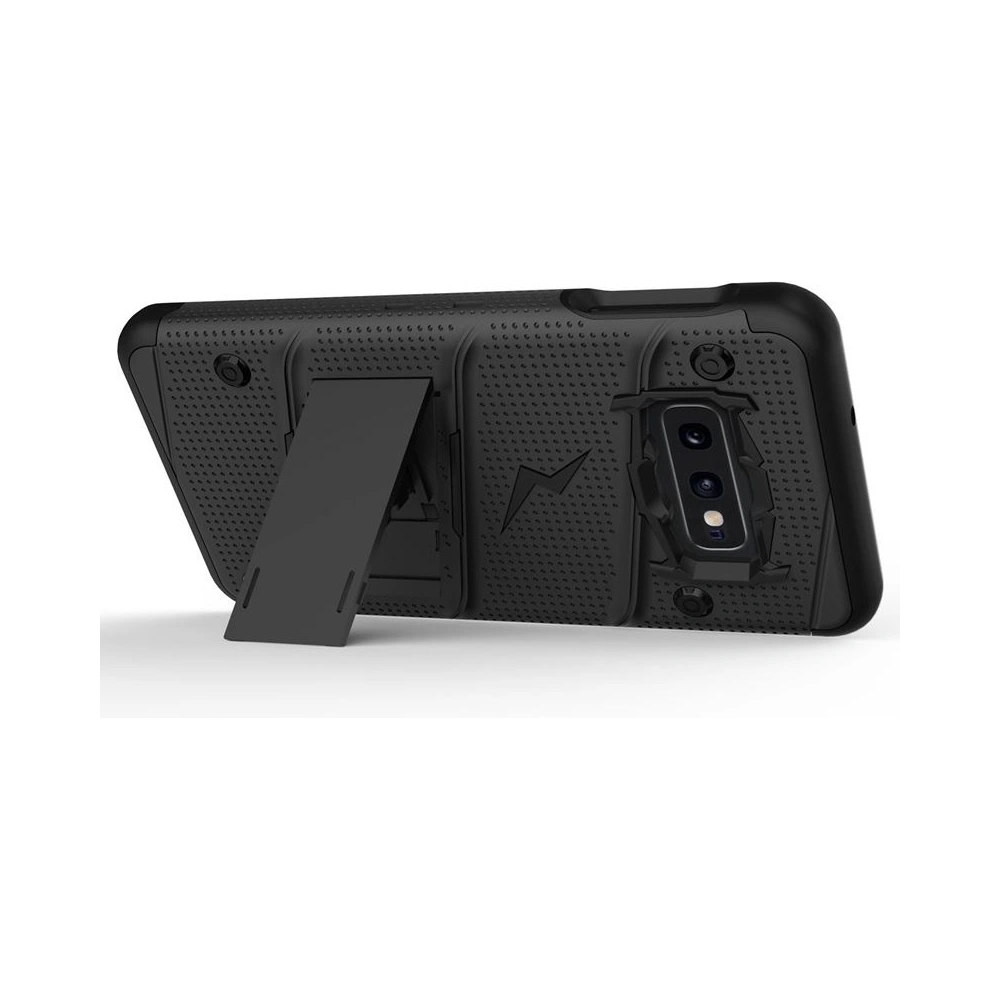 Hurtownia GSM - Pancéřové pouzdro Zizo Bolt Cover Samsung Galaxy S10e se sklem 9H na displej + stojánek a držák na pásek (Černá/Černá) - ZIZ001BLK - {ean13} - Hurt