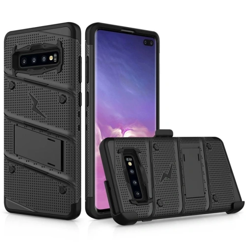 Pancerne etui Zizo Bolt Cover Samsung Galaxy S10+ Plus oraz podstawka & uchwyt do paska (Black/Black)