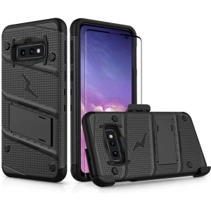 Hurtownia GSM - Husă de protecție Zizo Bolt pentru Samsung Galaxy S10e cu sticlă 9H pe ecran + suport și prindere pentru curea (Negru/Negru) - ZIZ001BLK - {ean13} - Hurt