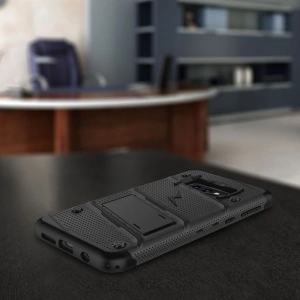 Hurtownia GSM - Husă de protecție Zizo Bolt pentru Samsung Galaxy S10e cu sticlă 9H pe ecran + suport și prindere pentru curea (Negru/Negru) - ZIZ001BLK - {ean13} - Hurt