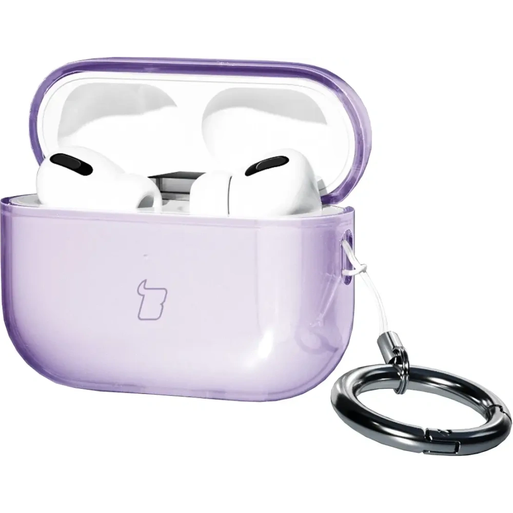 Elastyczne etui z karabińczykiem Bizon Case Headphone Clear do Apple AirPods Pro 3 przeźroczysto-fioletowe