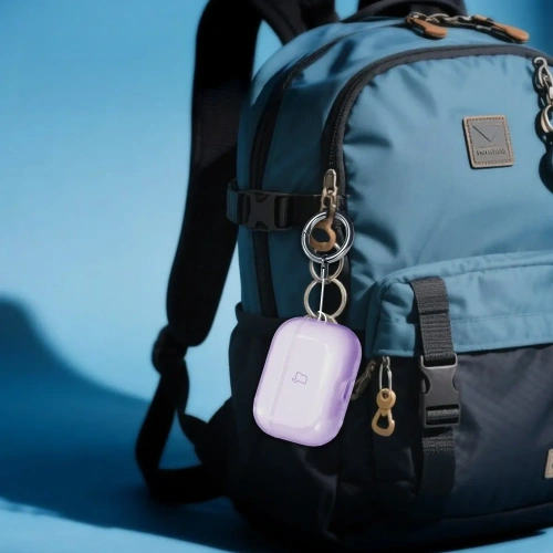 Elastyczne etui z karabińczykiem Bizon Case Headphone Clear do Apple AirPods Pro 3 przeźroczysto-fioletowe