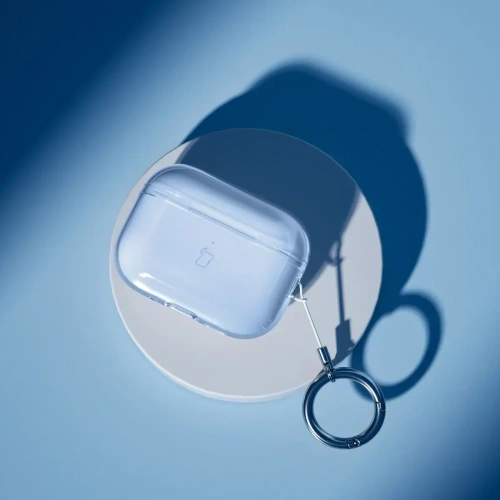 Elastyczne etui z karabińczykiem Bizon Case Headphone Clear do Apple AirPods Pro 3 przeźroczysto-niebieskie