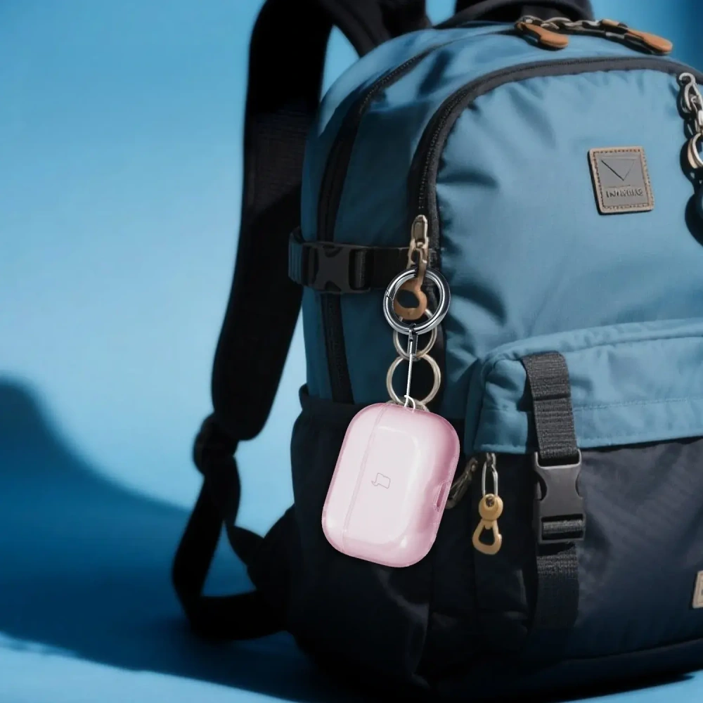Elastyczne etui z karabińczykiem Bizon Case Headphone Clear do Apple AirPods Pro 3 przeźroczysto-różowe