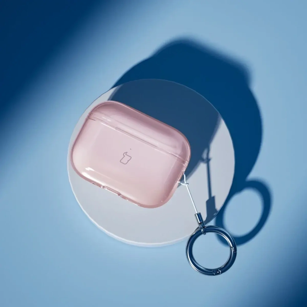 Elastyczne etui z karabińczykiem Bizon Case Headphone Clear do Apple AirPods Pro 3 przeźroczysto-różowe