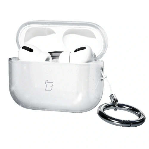 Elastyczne etui z karabińczykiem Bizon Case Headphone Clear do Apple AirPods Pro 3 przeźroczysto-brokatowe