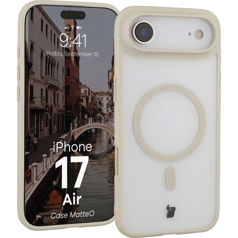 Etui z pierścieniem magnetycznym Bizon Case MatteO do Apple iPhone 17 Air przydymione-beżowe
