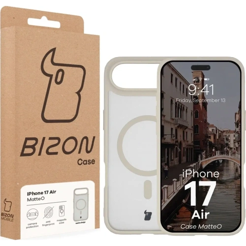 Etui z pierścieniem magnetycznym Bizon Case MatteO do Apple iPhone Air przydymione-beżowe
