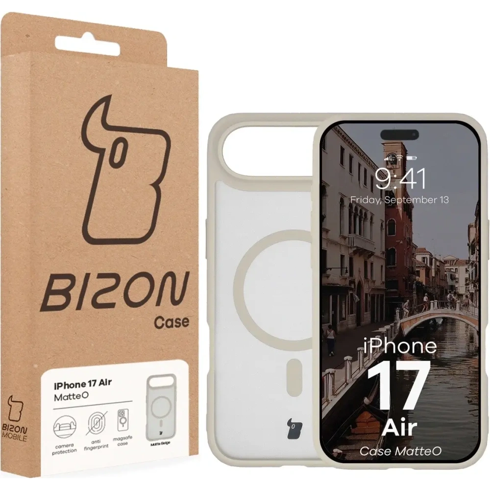 Etui z pierścieniem magnetycznym Bizon Case MatteO do Apple iPhone 17 Air przydymione-beżowe