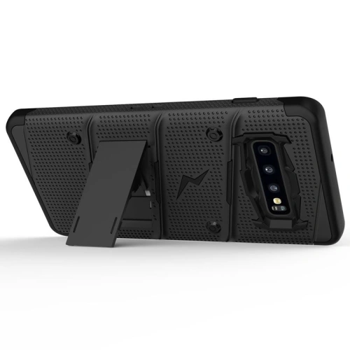 Pancerne etui Zizo Bolt Cover Samsung Galaxy S10+ Plus oraz podstawka & uchwyt do paska (Black/Black)