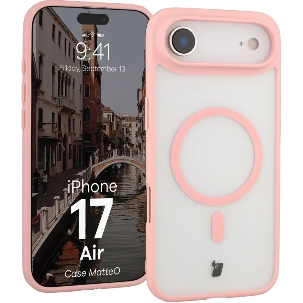 Etui z pierścieniem magnetycznym Bizon Case MatteO do Apple iPhone 17 Air przydymione-jasnoróżowe