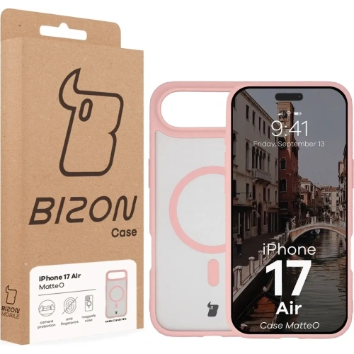Etui z pierścieniem magnetycznym Bizon Case MatteO do Apple iPhone Air przydymione-jasnoróżowe