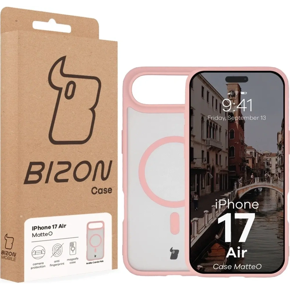 Etui z pierścieniem magnetycznym Bizon Case MatteO do Apple iPhone 17 Air przydymione-jasnoróżowe