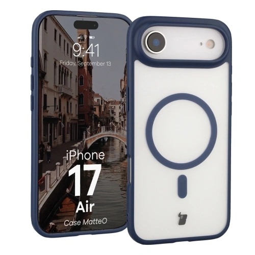 Etui z pierścieniem magnetycznym Bizon Case MatteO do Apple iPhone Air przydymione-granatowe
