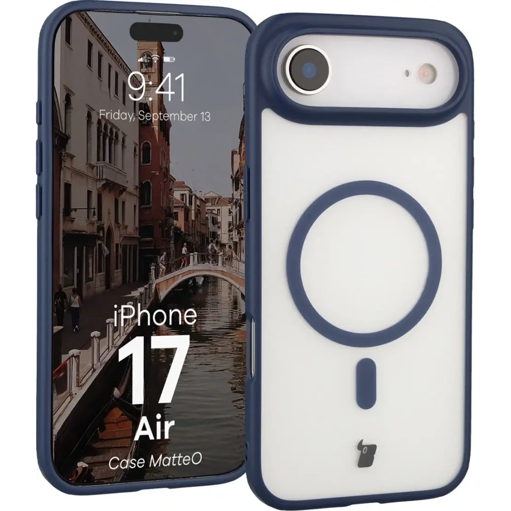 Etui z pierścieniem magnetycznym Bizon Case MatteO do Apple iPhone 17 Air przydymione-granatowe