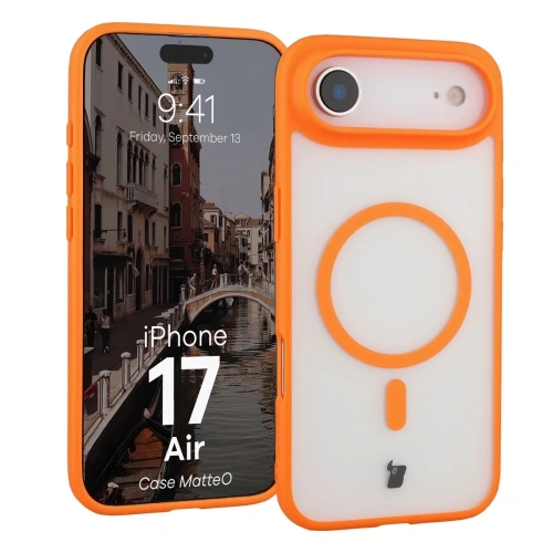 Etui z pierścieniem magnetycznym Bizon Case MatteO do Apple iPhone Air przydymione-pomarańczowe