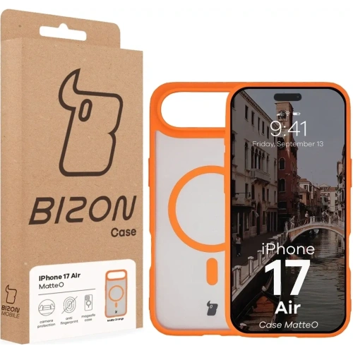 Etui z pierścieniem magnetycznym Bizon Case MatteO do Apple iPhone Air przydymione-pomarańczowe