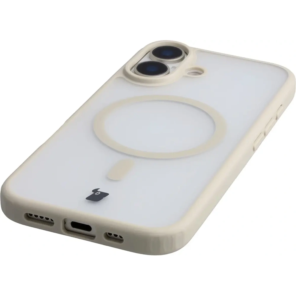 Etui z pierścieniem magnetycznym Bizon Case MatteO do Apple iPhone 17 przydymione-beżowe