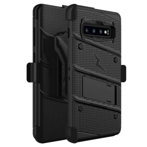Pancerne etui Zizo Bolt Cover Samsung Galaxy S10+ Plus oraz podstawka & uchwyt do paska (Black/Black)